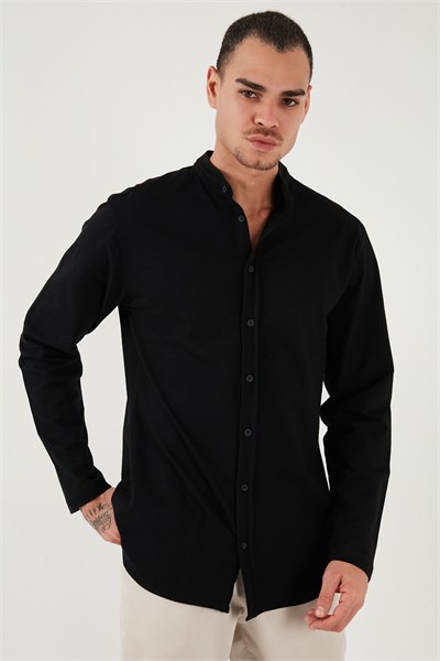% 100 Pamuk Slim Fit Hakim Yaka Erkek Gömlek 5902800 SİYAH