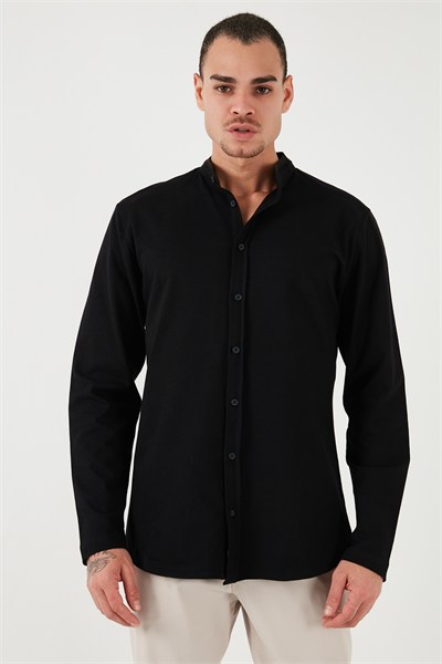 % 100 Pamuk Slim Fit Hakim Yaka Erkek Gömlek 5902800 SİYAH