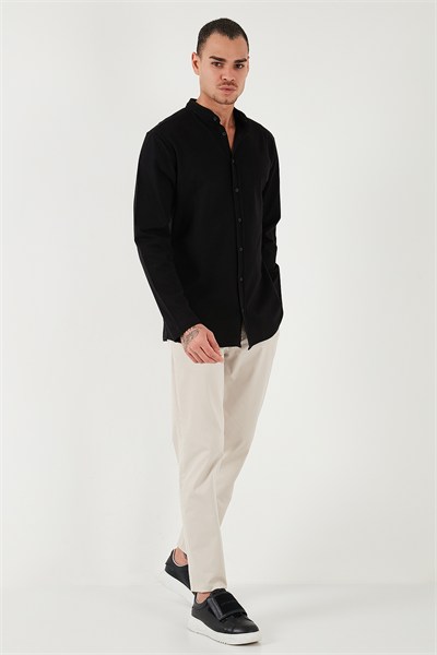 % 100 Pamuk Slim Fit Hakim Yaka Erkek Gömlek 5902800 SİYAH
