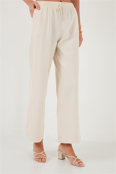 % 100 Pamuklu Bol Paça Regular Fit Kadın Pantolon 673PY2008 BEJ