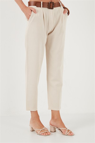 % 100 Pamuklu Regular Fit Kadın Pantolon 673PY2007 BEJ