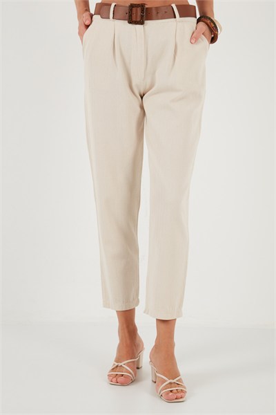 % 100 Pamuklu Regular Fit Kadın Pantolon 673PY2007 BEJ
