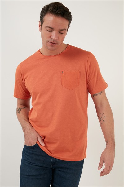 % 100 Pamuklu Slim Fit Bisiklet Yaka Cepli Erkek T Shirt 5902000 Tarçın