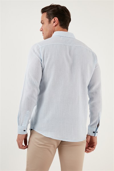 % 100 Pamuklu Slim Fit Uzun Kollu Erkek Gömlek CF21S111498 MAVİ