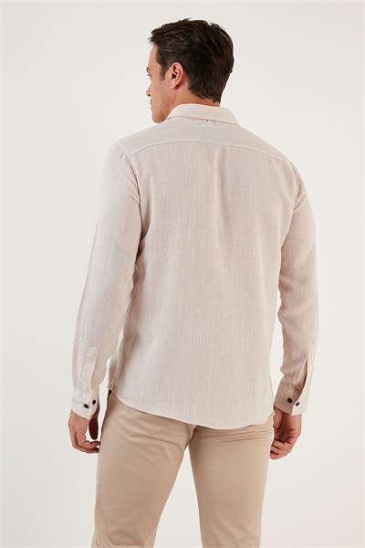 % 100 Pamuklu Slim Fit Uzun Kollu Erkek Gömlek CF21S111498 TAŞ