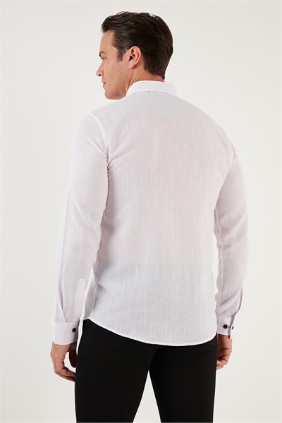 % 100 Pamuklu Slim Fit Uzun Kollu Erkek Gömlek CF21S111498 BEYAZ