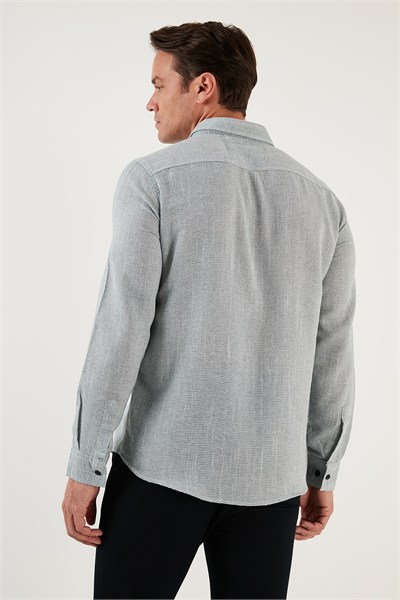 % 100 Pamuklu Slim Fit Uzun Kollu Erkek Gömlek CF21S111498 HAKİ