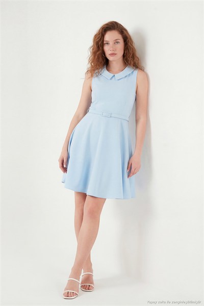A Kesim Regular Fit Yaka ve Kemer Detaylı Mini Davet ve Mezuniyet Kadın Elbise 6525740 BEBE MAVİ