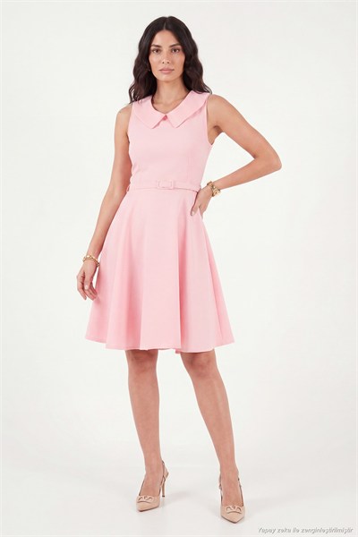 A Kesim Regular Fit Yaka ve Kemer Detaylı Mini Davet ve Mezuniyet Kadın Elbise 6525740 Şeker Pembe