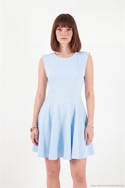 A Kesim Yuvarlak Yaka Kolsuz Mini Davet Kadın Elbise 6525763 BEBE MAVİ