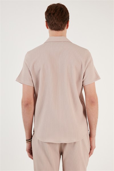 Apaş Yaka Kısa Kollu Regular Fit Erkek Gömlek CF24S117842 TAŞ