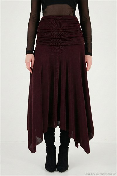 Asimetrik Kesim Drape Detaylı Yırtmaçlı Midi Boy Kadın Etek 6833366 MÜRDÜM