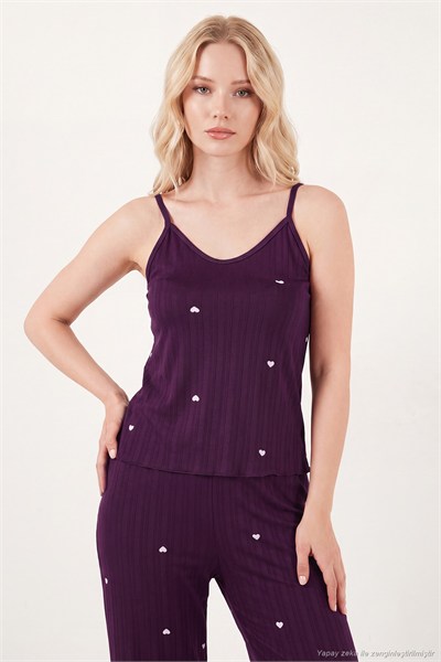 Askılı V Yaka Lastikli Bel Fitilli Kadın Pijama Takımı 65780604 MÜRDÜM