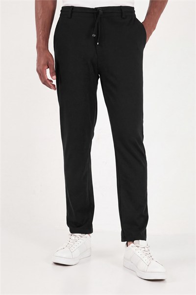 Bağlama Detaylı Regular Fit Düz Paça Jogger Erkek Pantolon 6843701 SİYAH