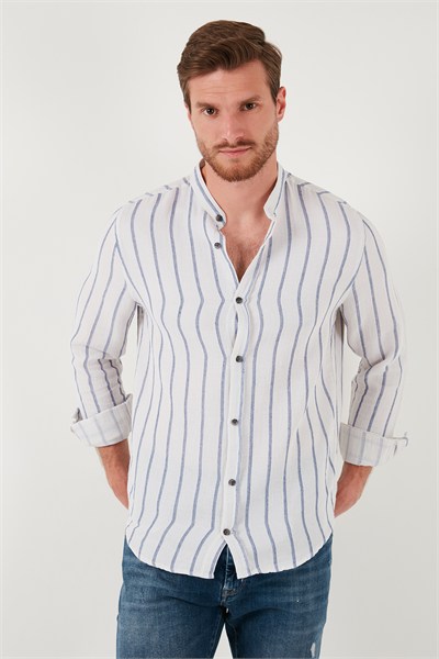 Bant Yaka Çizgili % 100 Pamuk Regular Fit Erkek Gömlek CF23S126828 SAKS