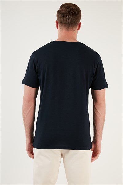 Baskılı % 100 Pamuk Slim Fit Bisiklet Yaka Erkek T Shirt 646B3780 LACİVERT