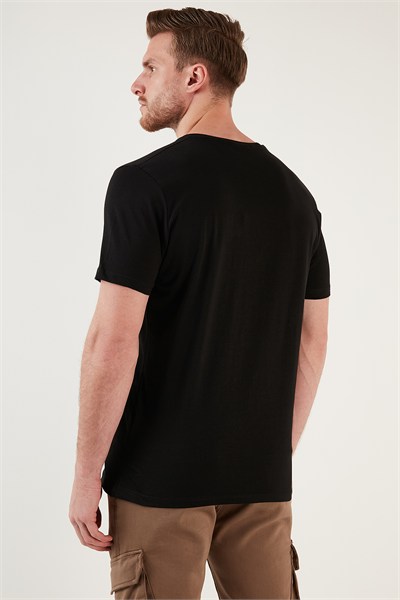 Baskılı Bisiklet Yaka % 100 Pamuk Slim Fit Erkek T Shirt 646R3940 SİYAH