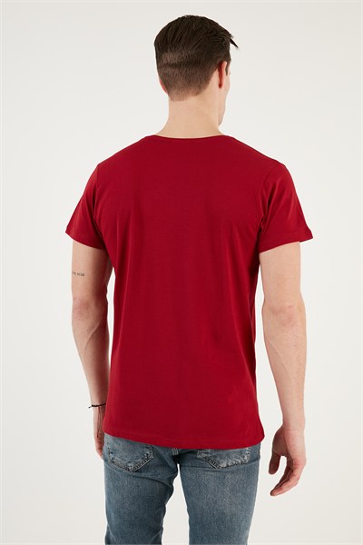 Baskılı Bisiklet Yaka % 100 Pamuklu Slim Fit Erkek T Shirt 541YELKEN24 KIRMIZI