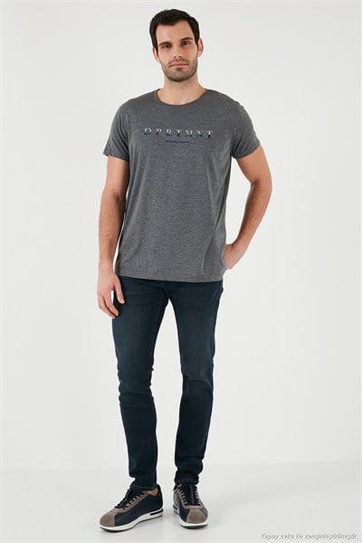 Baskılı Bisiklet Yaka Pamuklu Slim Fit Erkek T Shirt 541DPRTMNT24 ANTRASİT