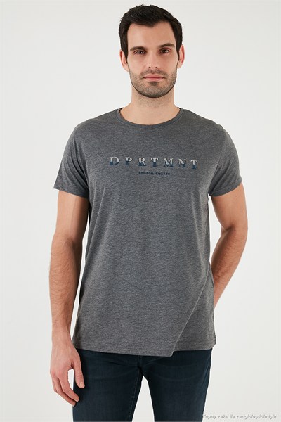 Baskılı Bisiklet Yaka Pamuklu Slim Fit Erkek T Shirt 541DPRTMNT24 ANTRASİT