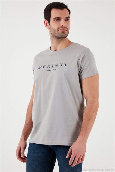 Baskılı Bisiklet Yaka Pamuklu Slim Fit Erkek T Shirt 541DPRTMNT24 AÇIK GRİ