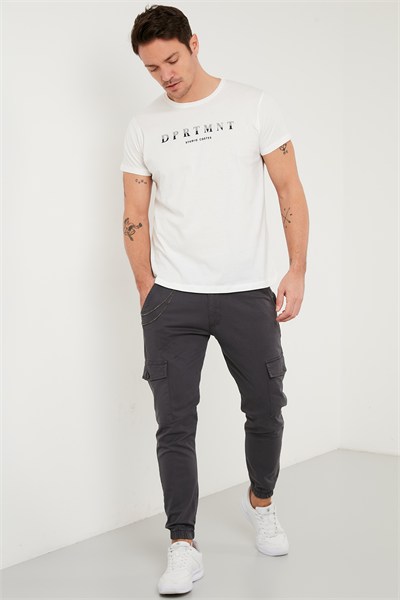 Baskılı Bisiklet Yaka Pamuklu Slim Fit Erkek T Shirt 541DPRTMNT24 BEYAZ