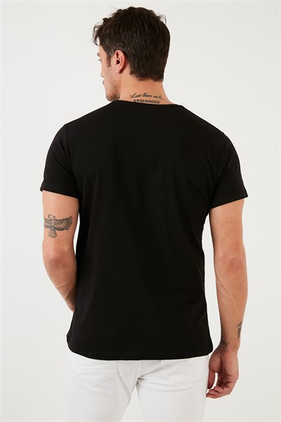 Baskılı Bisiklet Yaka Pamuklu Slim Fit Erkek T Shirt 541DPRTMNT24 SİYAH