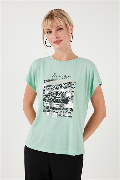 Baskılı Bisiklet Yaka Regular Fit Kadın T Shirt 6671000 MİNT