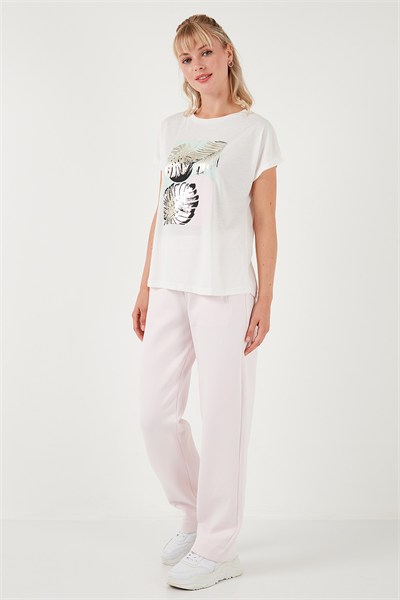 Baskılı Bisiklet Yaka Regular Fit Kadın T Shirt 6671004 EKRU