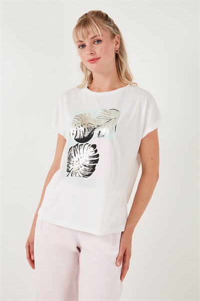Baskılı Bisiklet Yaka Regular Fit Kadın T Shirt 6671004 EKRU