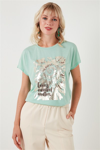 Baskılı Bisiklet Yaka Regular Fit Kadın T Shirt 6671001 MİNT
