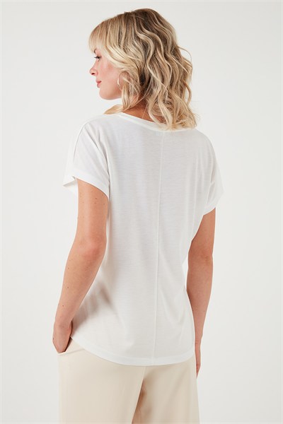 Baskılı Bisiklet Yaka Regular Fit Kadın T Shirt 6671007 EKRU