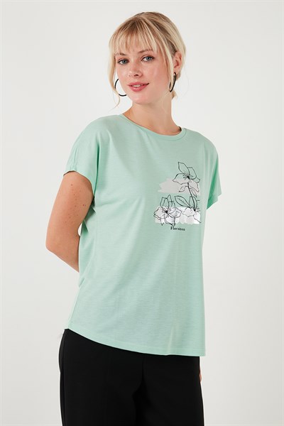 Baskılı Bisiklet Yaka Regular Fit Kadın T Shirt 6671005 MİNT
