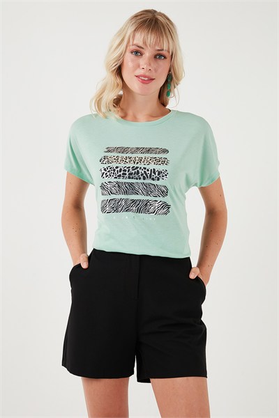 Baskılı Bisiklet Yaka Regular Fit Kadın T Shirt 6671003 MİNT