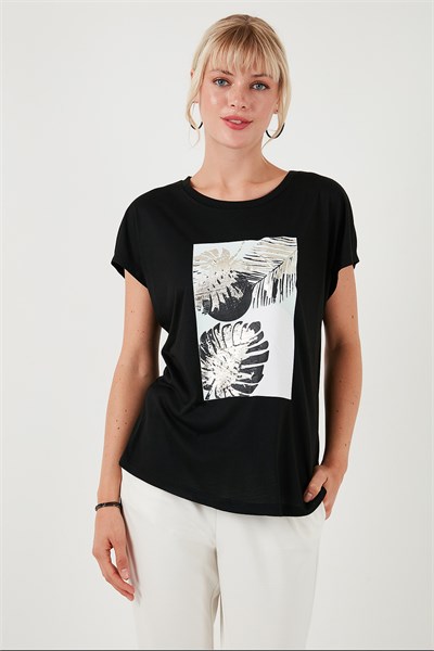 Baskılı Bisiklet Yaka Regular Fit Kadın T Shirt 6671004 SİYAH