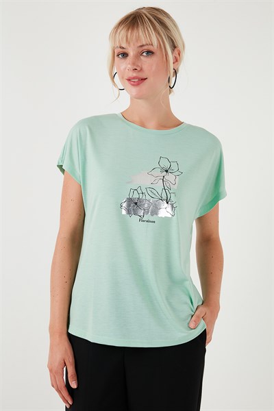 Baskılı Bisiklet Yaka Regular Fit Kadın T Shirt 6671005 MİNT