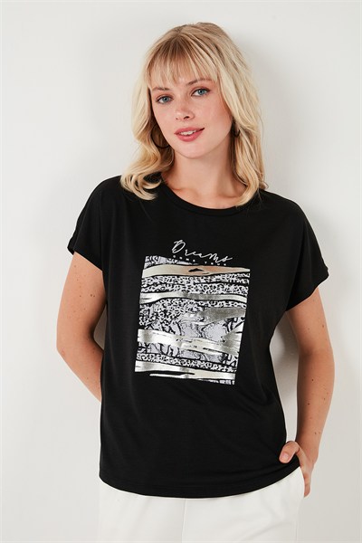 Baskılı Bisiklet Yaka Regular Fit Kadın T Shirt 6671000 SİYAH