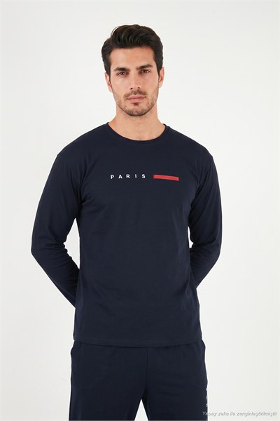 Baskılı Pamuklu Uzun Kollu Erkek Pijama Takımı 6575006 LACİVERT