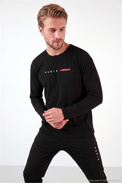 Baskılı Pamuklu Uzun Kollu Erkek Pijama Takımı 6575006 SİYAH