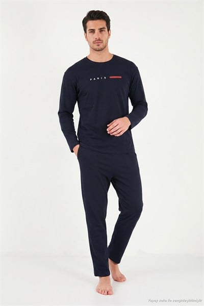 Baskılı Pamuklu Uzun Kollu Erkek Pijama Takımı 6575006 LACİVERT