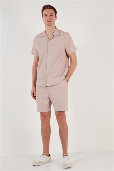 Belden Bağlamalı Cepli Slim Fit Erkek Short CF24S657850 BEJ
