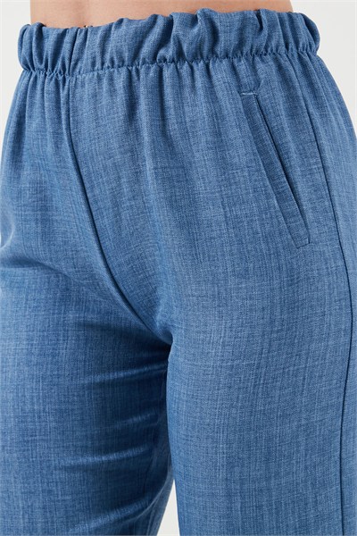 Beli Lastikli Keten Görünümlü Kadın Pantolon 5865797 KOYU MAVİ
