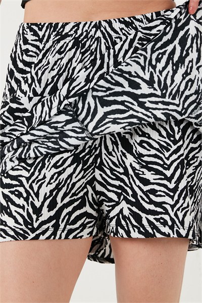 Beli Lastikli Mini Şort Kadın Etek 5864024 BEYAZ-ZEBRA
