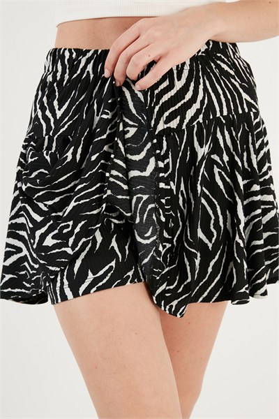 Beli Lastikli Mini Şort Kadın Etek 5864024 SİYAH-ZEBRA