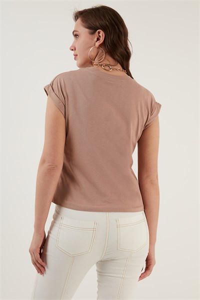 Bisiklet Yaka % 100 Pamuk Basic Kadın T Shirt 5864121 BİSKÜVİ