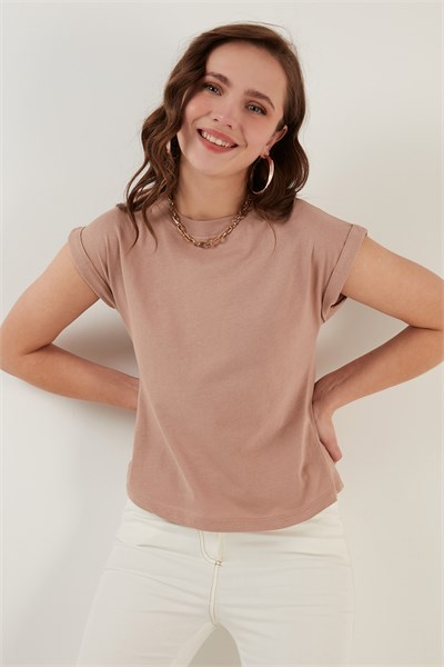 Bisiklet Yaka % 100 Pamuk Basic Kadın T Shirt 5864121 BİSKÜVİ