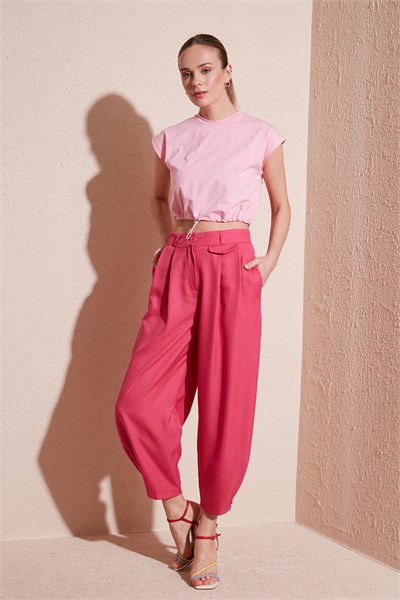Bisiklet Yaka % 100 Pamuk Crop Kadın T Shirt 5865587 TOZ PEMBE