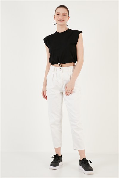 Bisiklet Yaka % 100 Pamuk Crop Kadın T Shirt 5865587 SİYAH