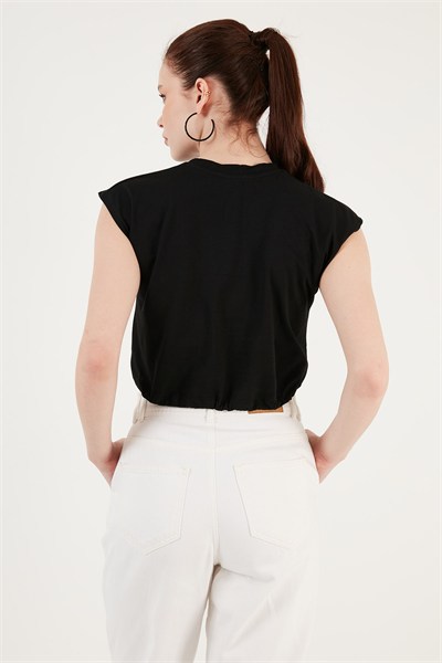 Bisiklet Yaka % 100 Pamuk Crop Kadın T Shirt 5865587 SİYAH