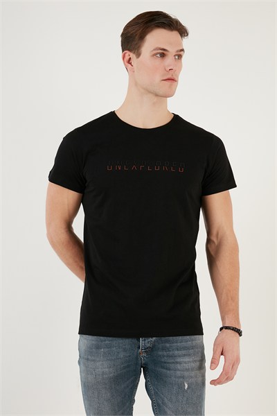 Bisiklet Yaka % 100 Pamuklu Slim Fit Erkek T Shirt 541UNEXPLORED24 SİYAH